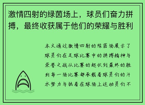 激情四射的绿茵场上，球员们奋力拼搏，最终收获属于他们的荣耀与胜利